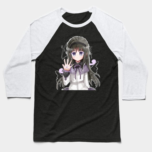 Madoka Magica Homura akemi art by Kībo-Kībo Baseball T-Shirt by Kibo-Kibo